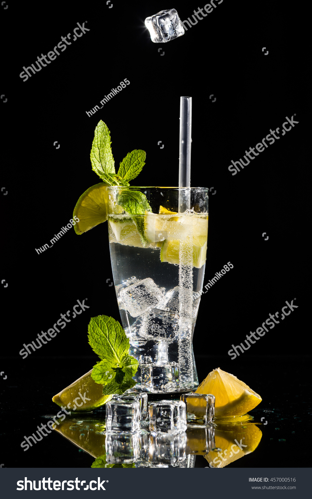 Lemonade Black Background Falling Icecube Stock Photo (Edit Now) 457000516