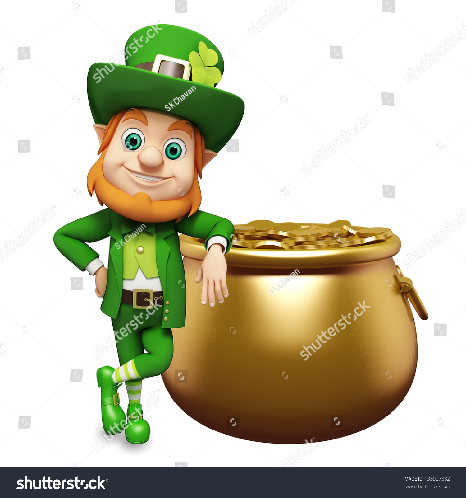 Leprechaun Golden Coins Pot St Patrick Stock Illustration 135907382 ...