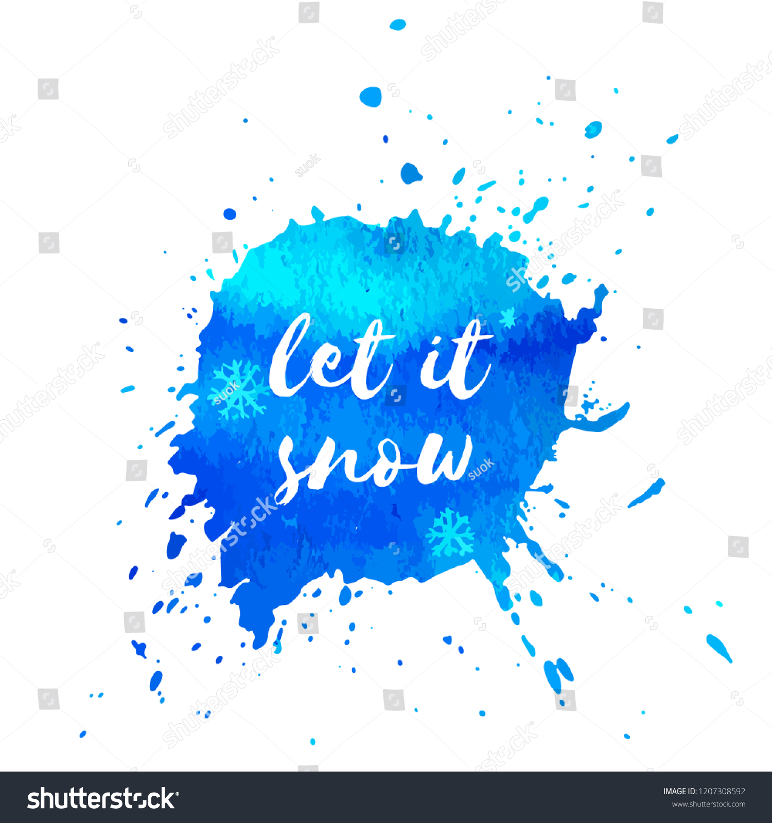 Let Snow Hand Paint Blue Watercolor Stock Illustration