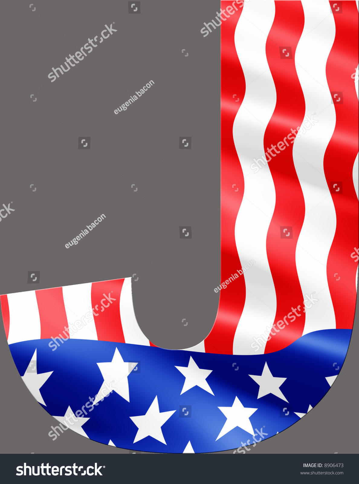 Letter J Cut Rippling American Flag Stock Illustration