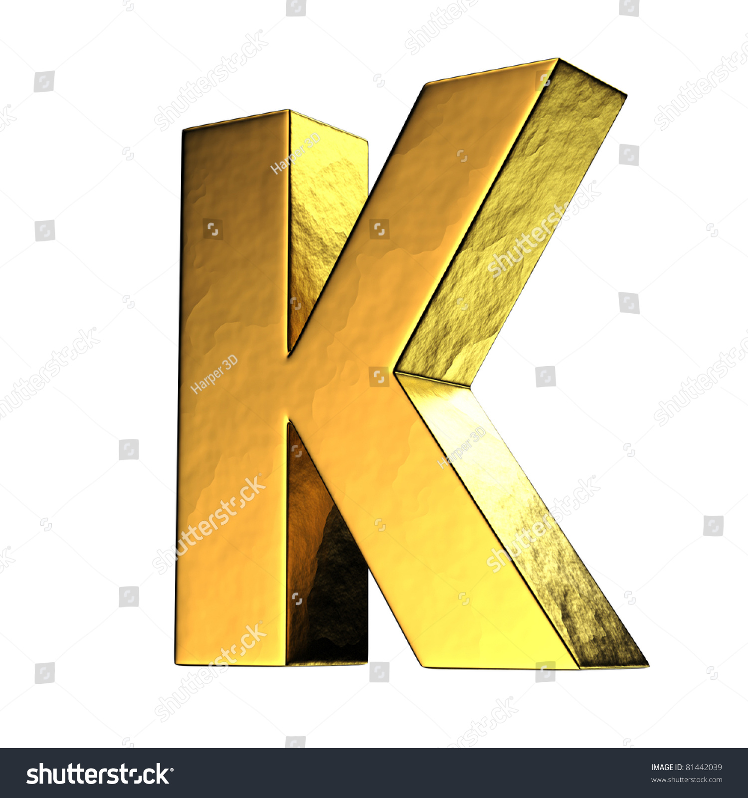 Letter K From Gold Solid Alphabet. There Is A Clipping Path Stock Photo ...