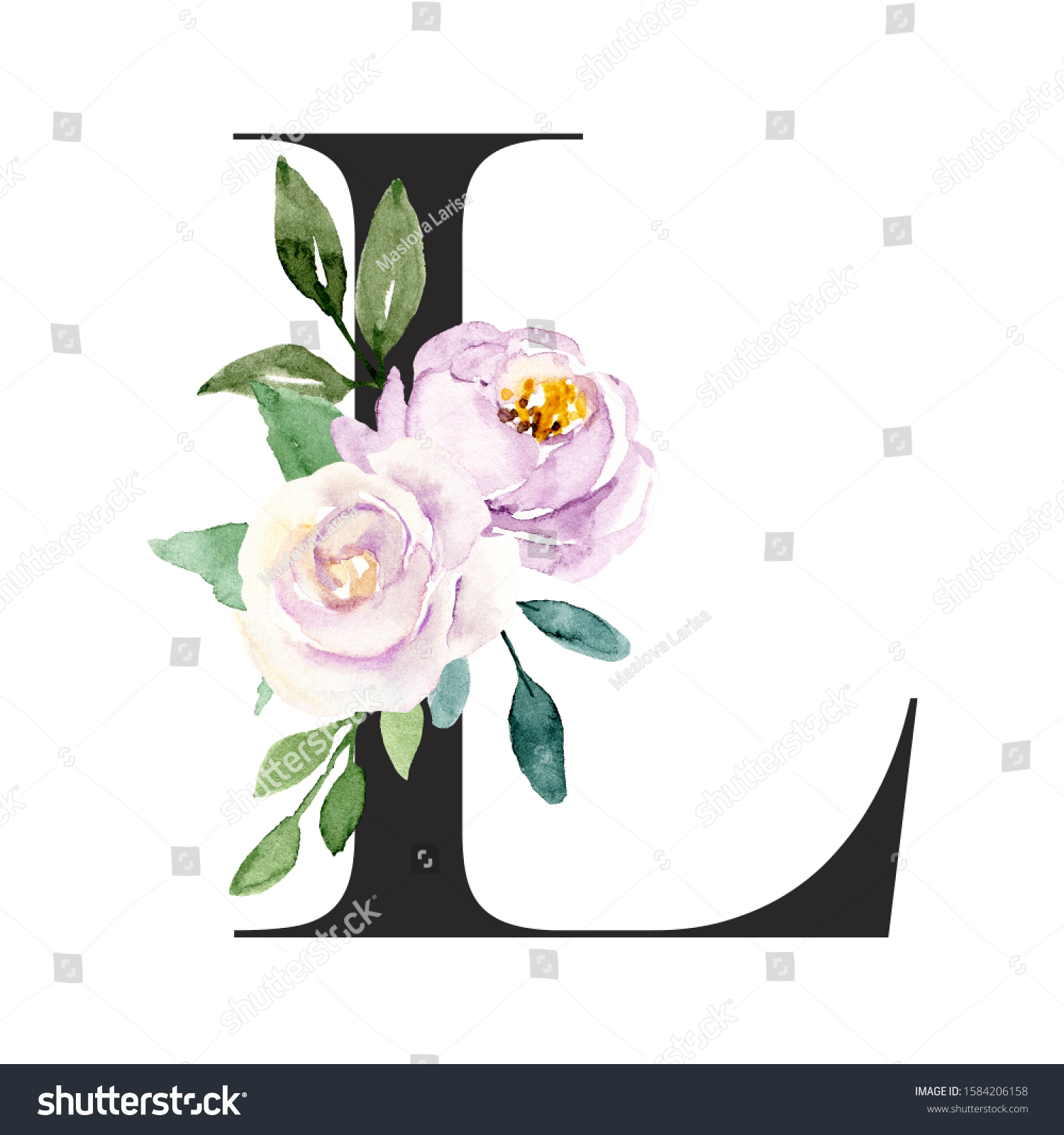 Letter L Floral Alphabet Watercolor Flowers Stock Illustration ...