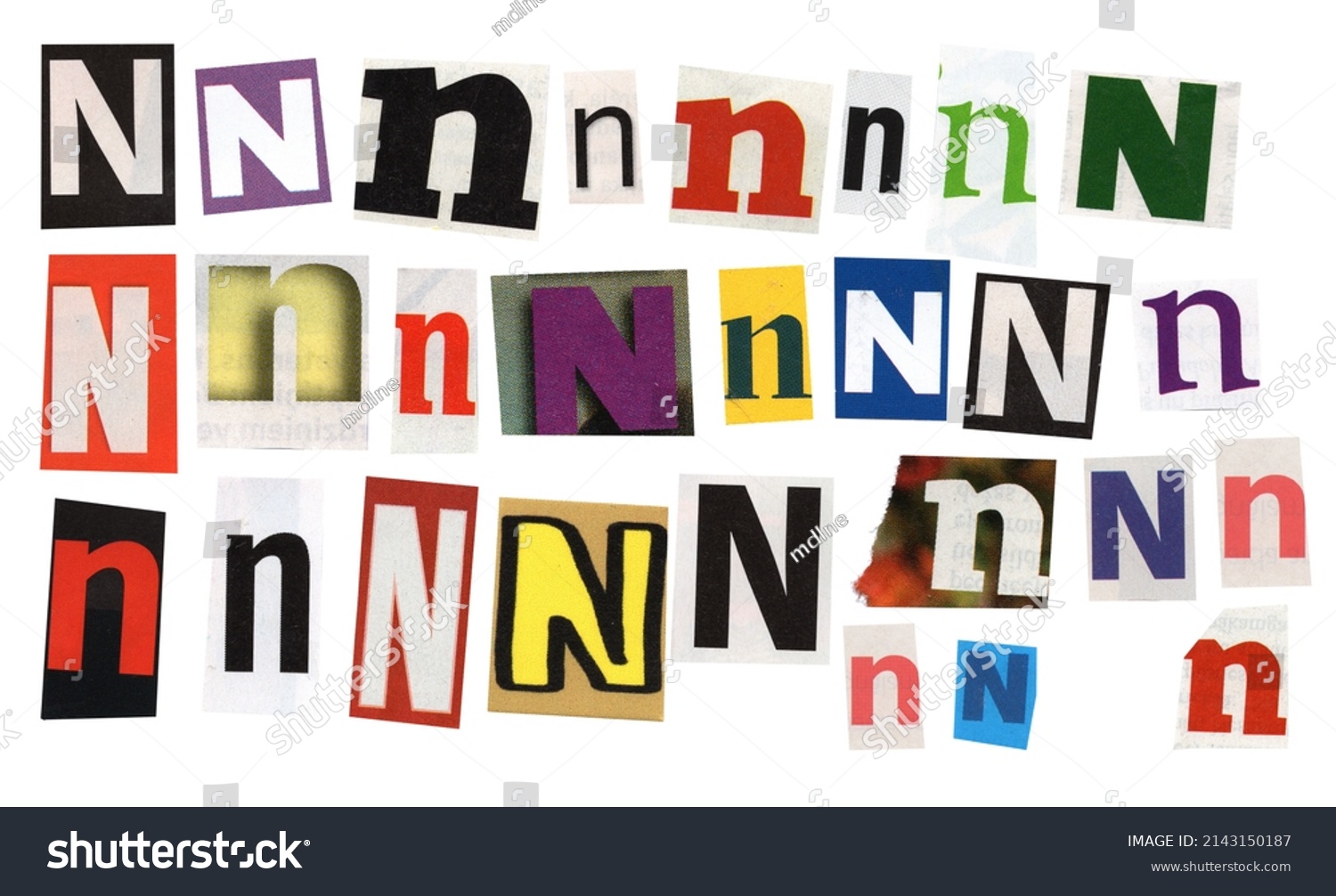 Стоковая фотография 2143150187 Letter N Magazine Cut Out Font Shutterstock