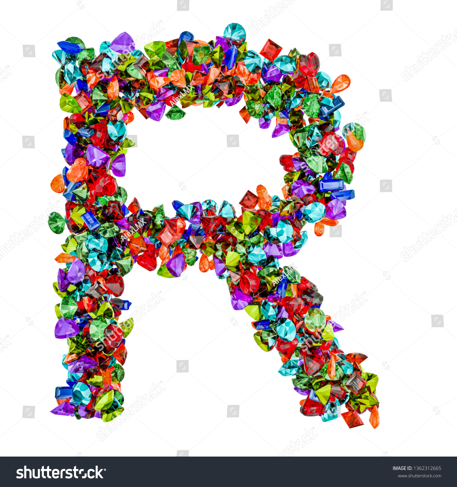 Letter R Colored Gemstones 3d Rendering Stock Illustration 1362312665