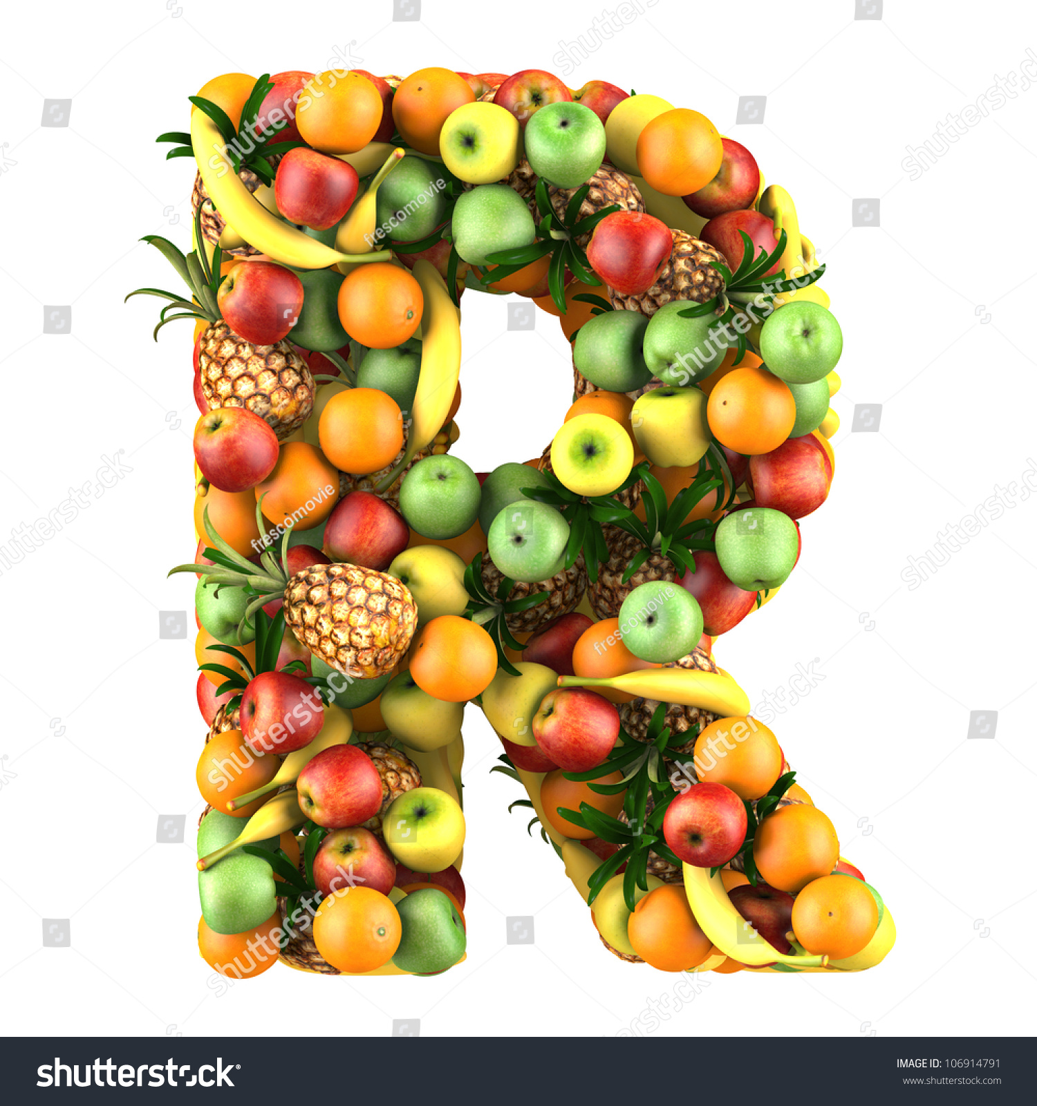 letter r made fruits isolated on stock illustration 106914791