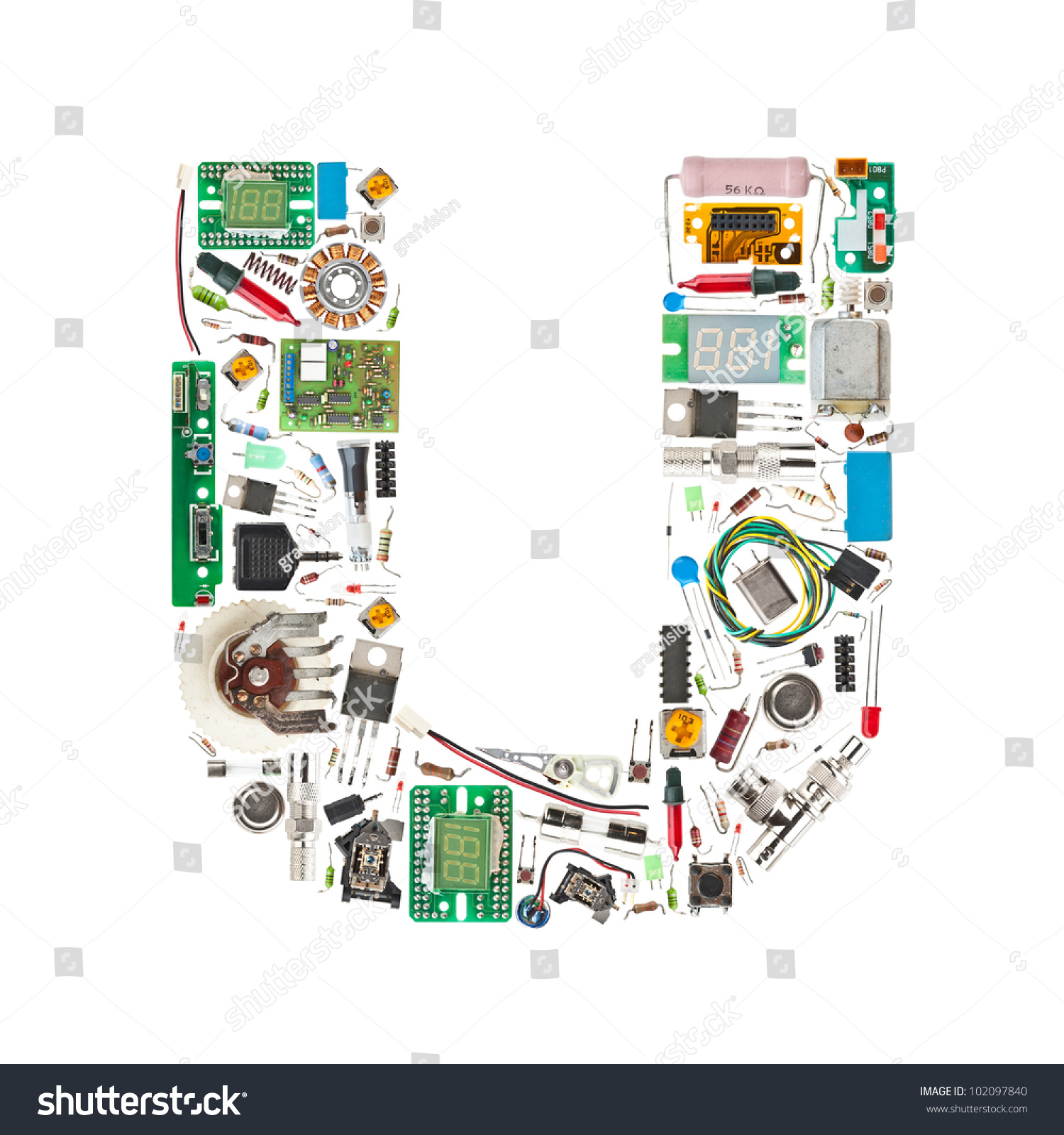 Letter U Made Electronic Components Isolated Stock Photo (Download