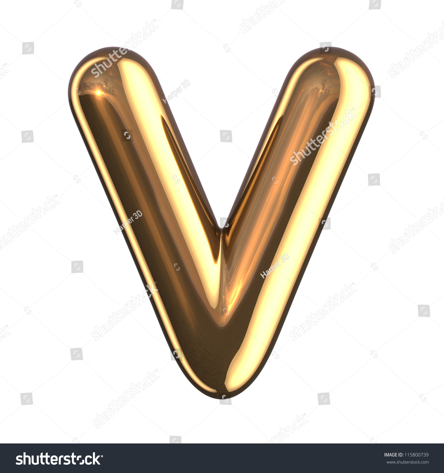 Letter V From Gold Round Alphabet. There Is A Clipping Path Stock Photo ...