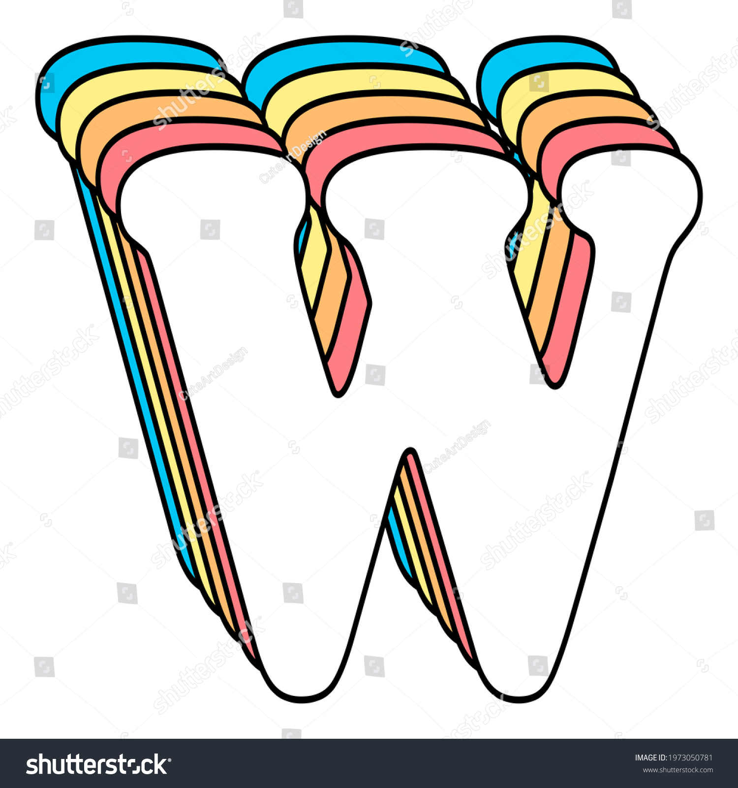 Letter W Monogram Letters Retro Font Stock Illustration