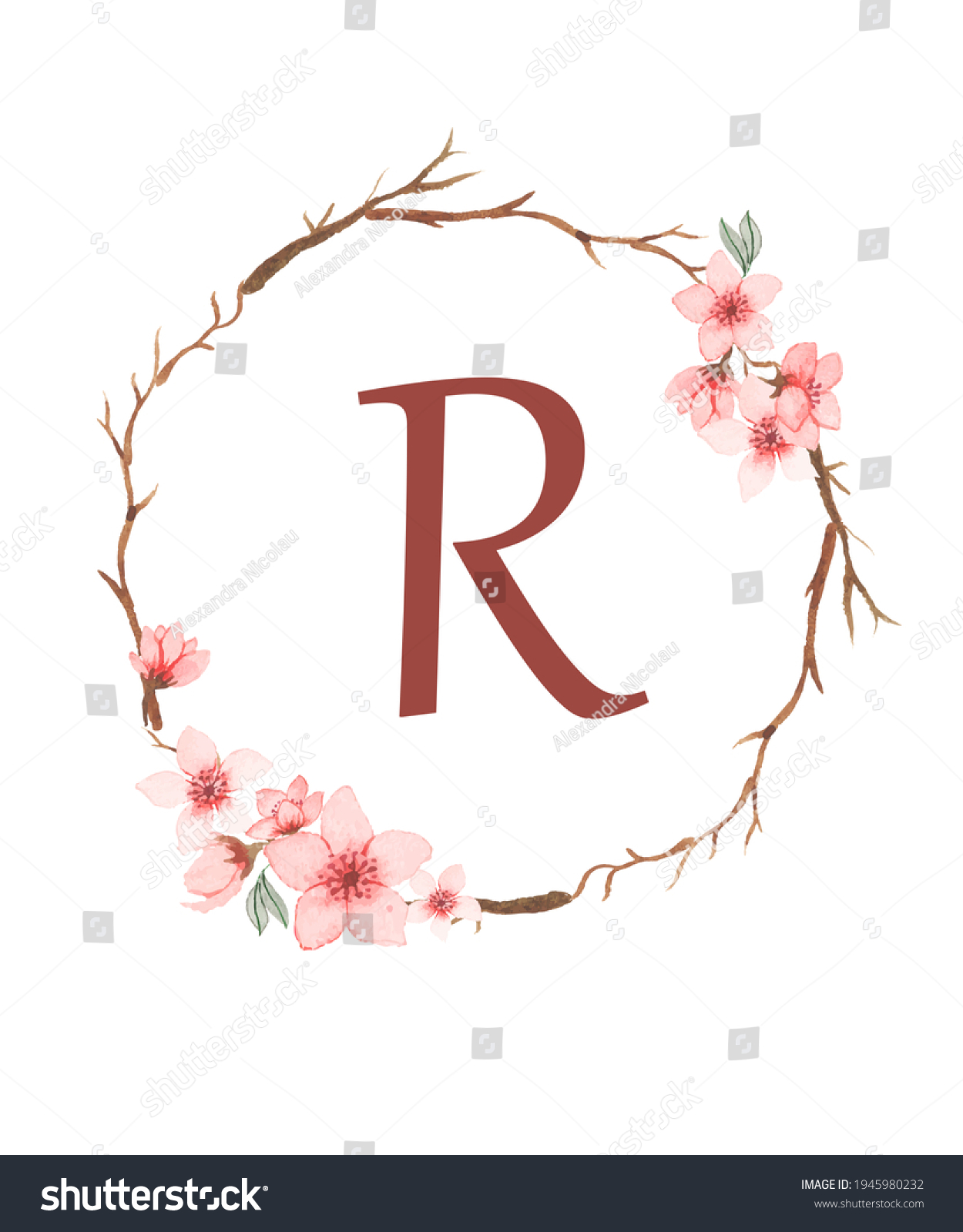 letter wreath printable alphabet wedding invitations stock illustration 1945980232