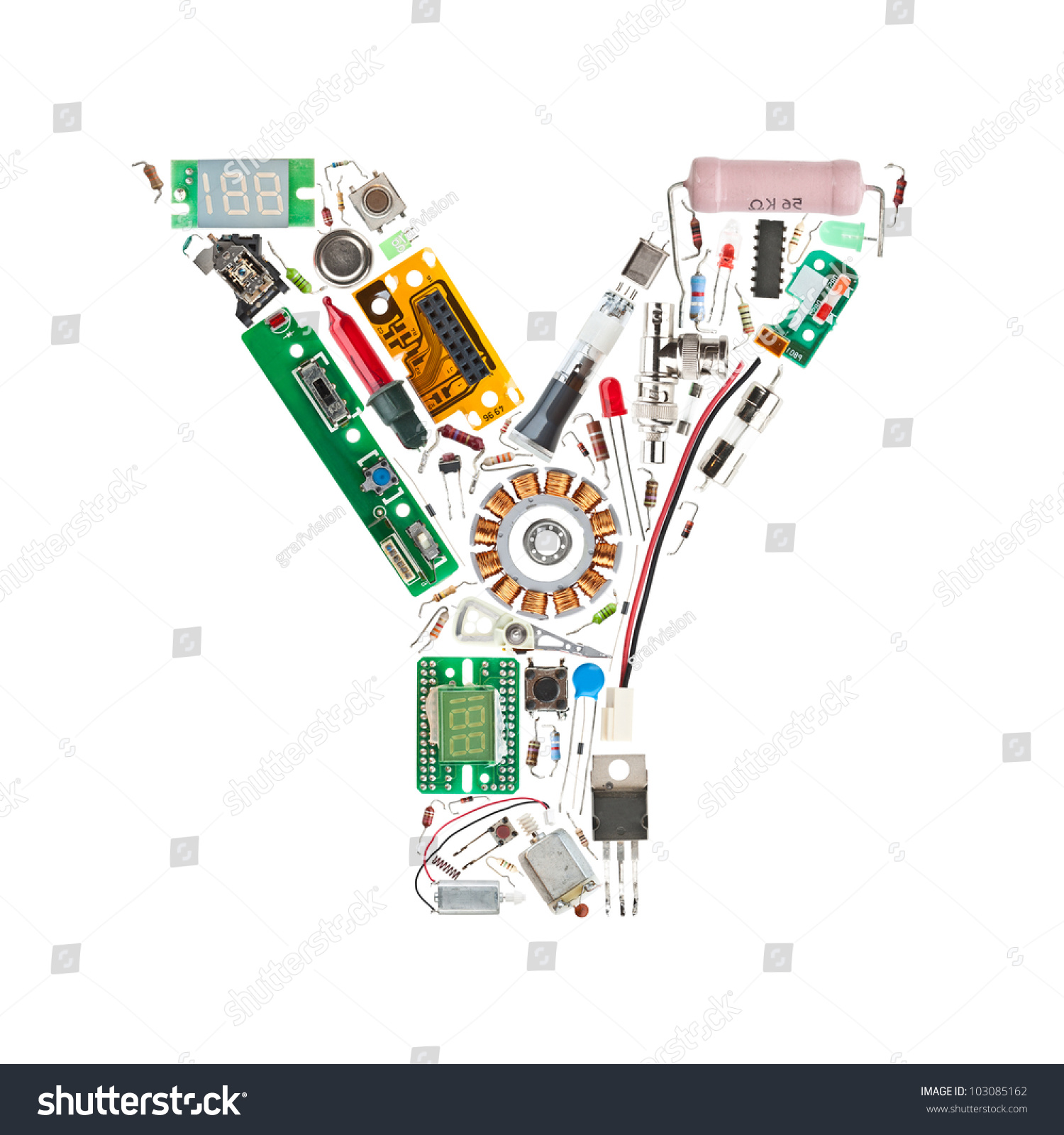 Letter Y Made Electronic Components Isolated Stock Photo (Safe To