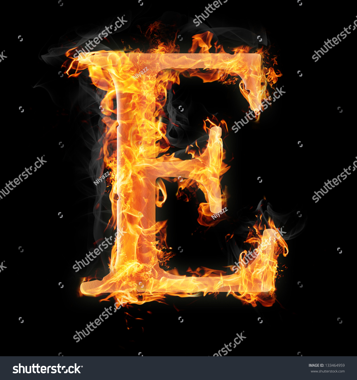 Letters And Symbols In Fire - Letter E. Stock Photo 133464959 ...