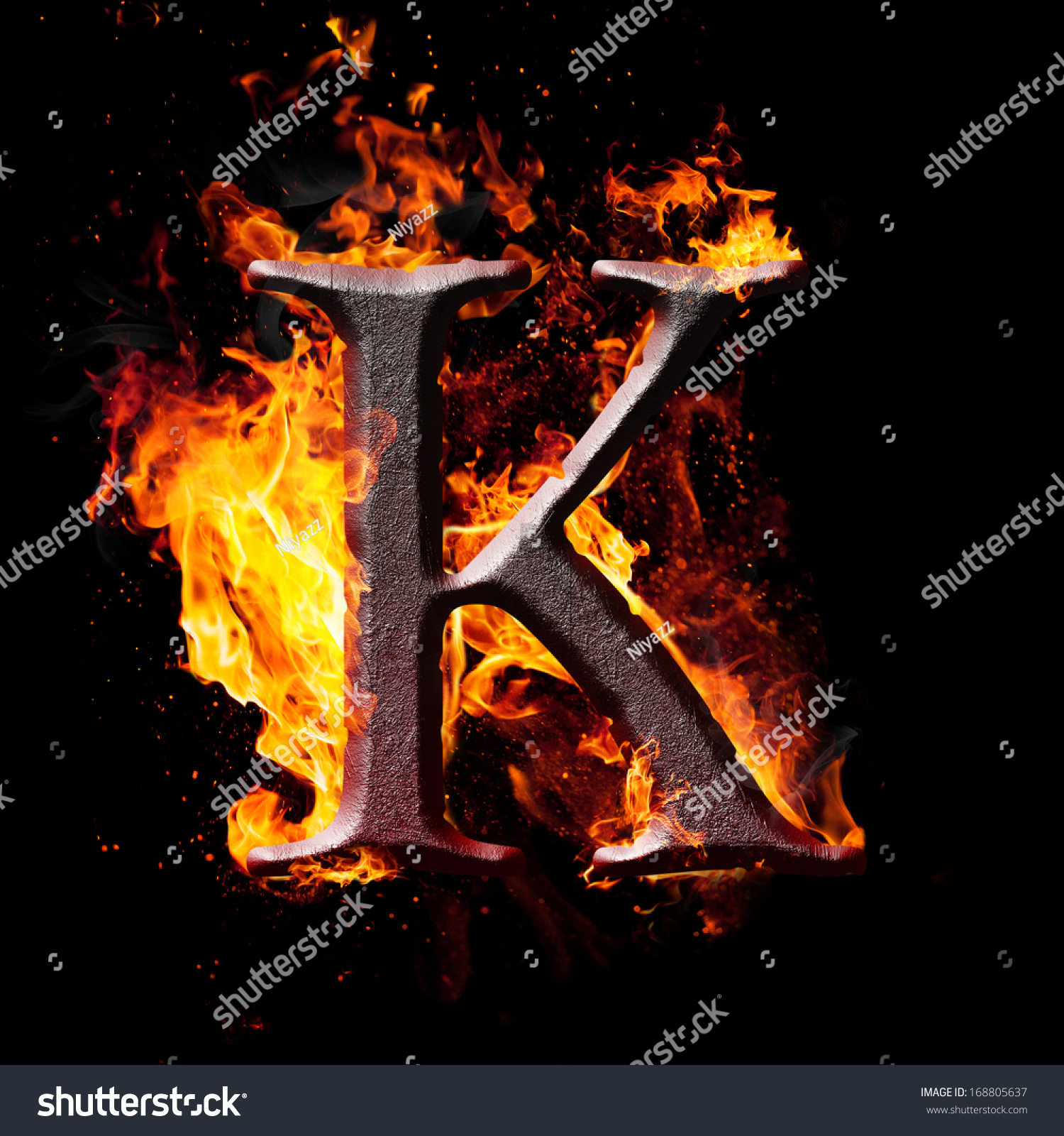 Letters And Symbols In Fire - Letter K. Stock Photo 168805637 ...