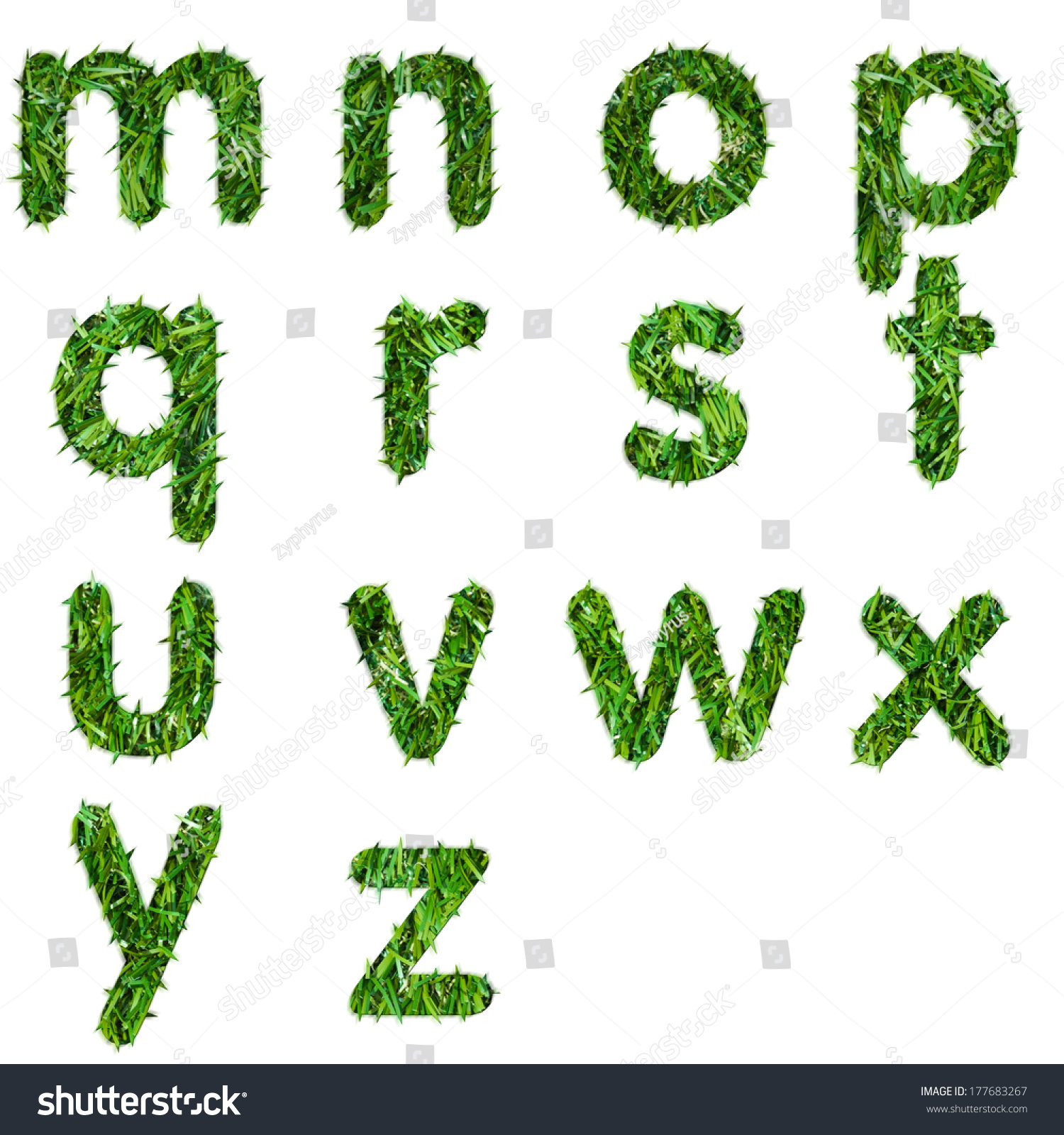 Letters Mnopqrstuvwxyz Made Green Grass Isolated Stock Photo Edit Now