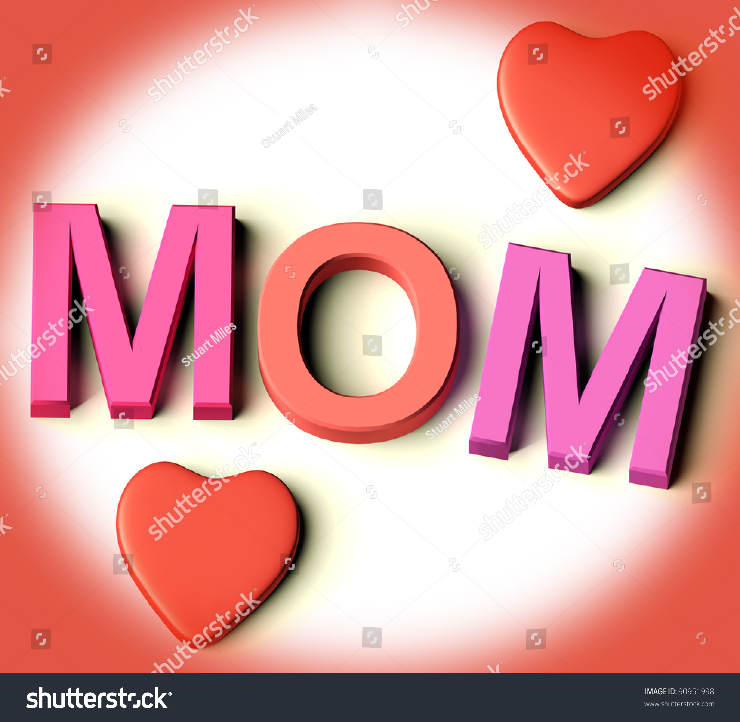 Letters Spelling Mom With Hearts As Symbol For Celebration And Best ...