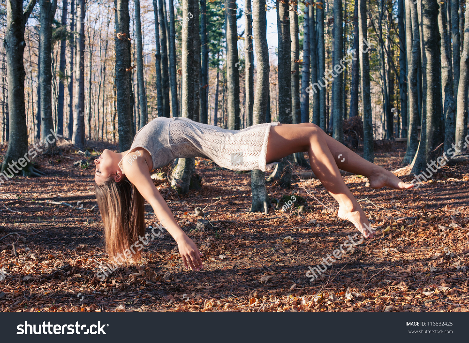 Levitation Portrait Of Young Woman In The Woods. Stock Photo 118832425 ...