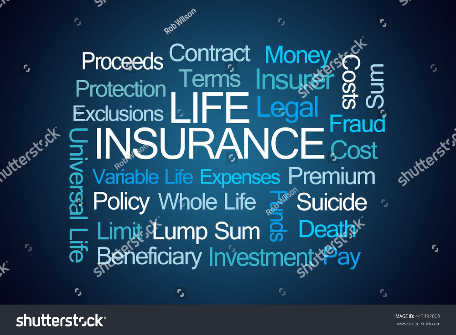 Life Insurance Word Cloud on Blue Background