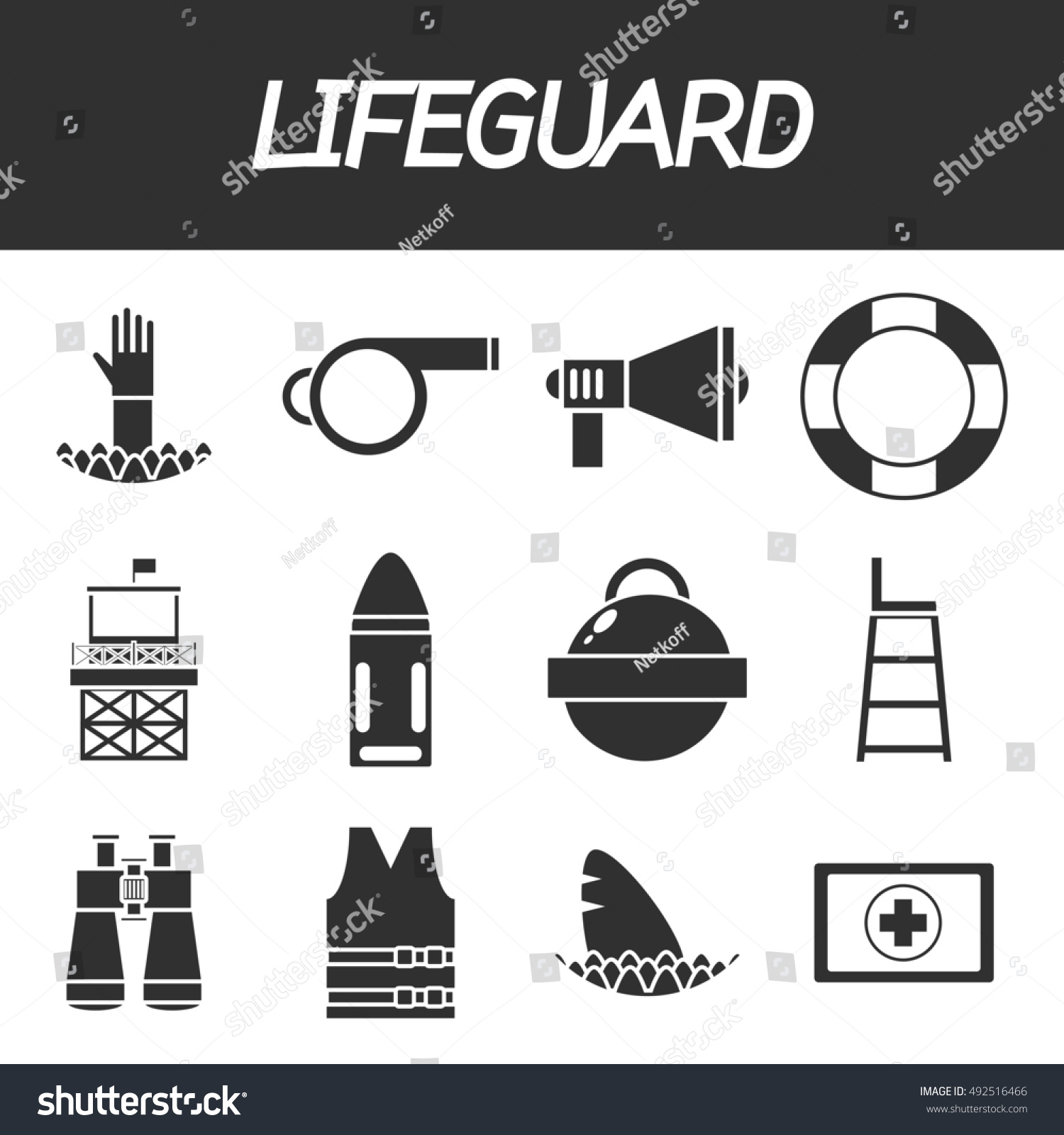 Lifeguard Icons Set Water Rescue Symbols Stock Illustration 492516466