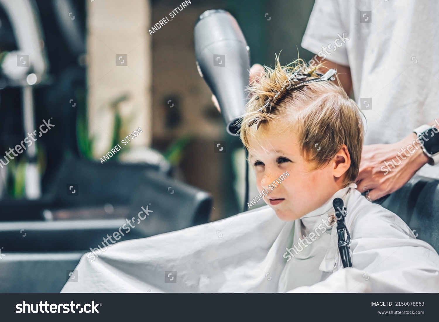 5 445 Children Barber Shop Images Stock Photos Vectors Shutterstock   Stock Photo Lifestyle Photo Barber Shop Blond Boy Customer Hairdresser Man Work Move Hand Comb Tool Scissors 2150078863 