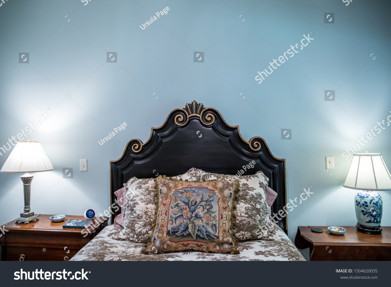 Light Blue Master Bedroom Grand Ornate Royalty Free Stock Image