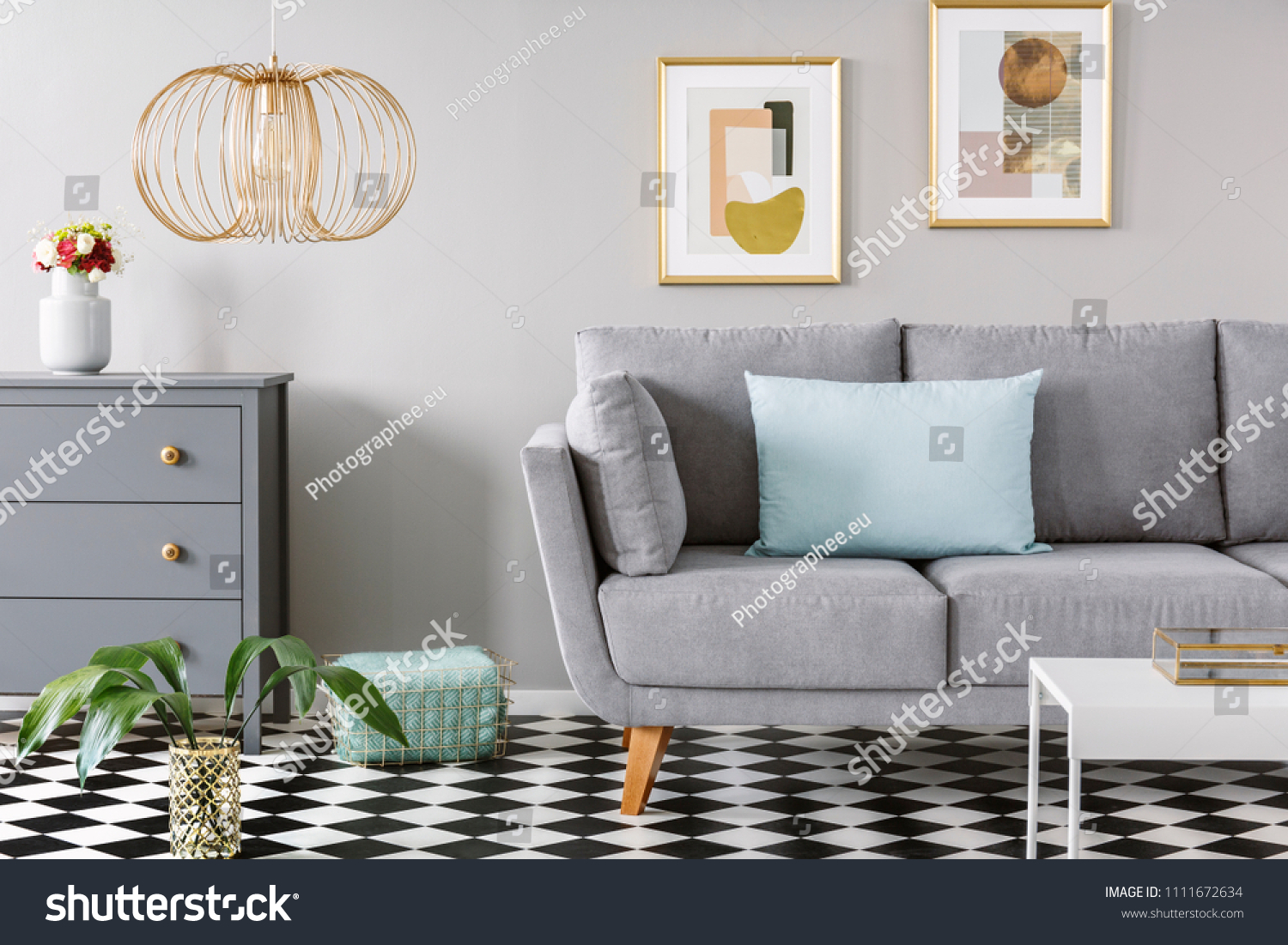 Light Blue Pillow Placed On Grey Stock Photo Edit Now 1111672634