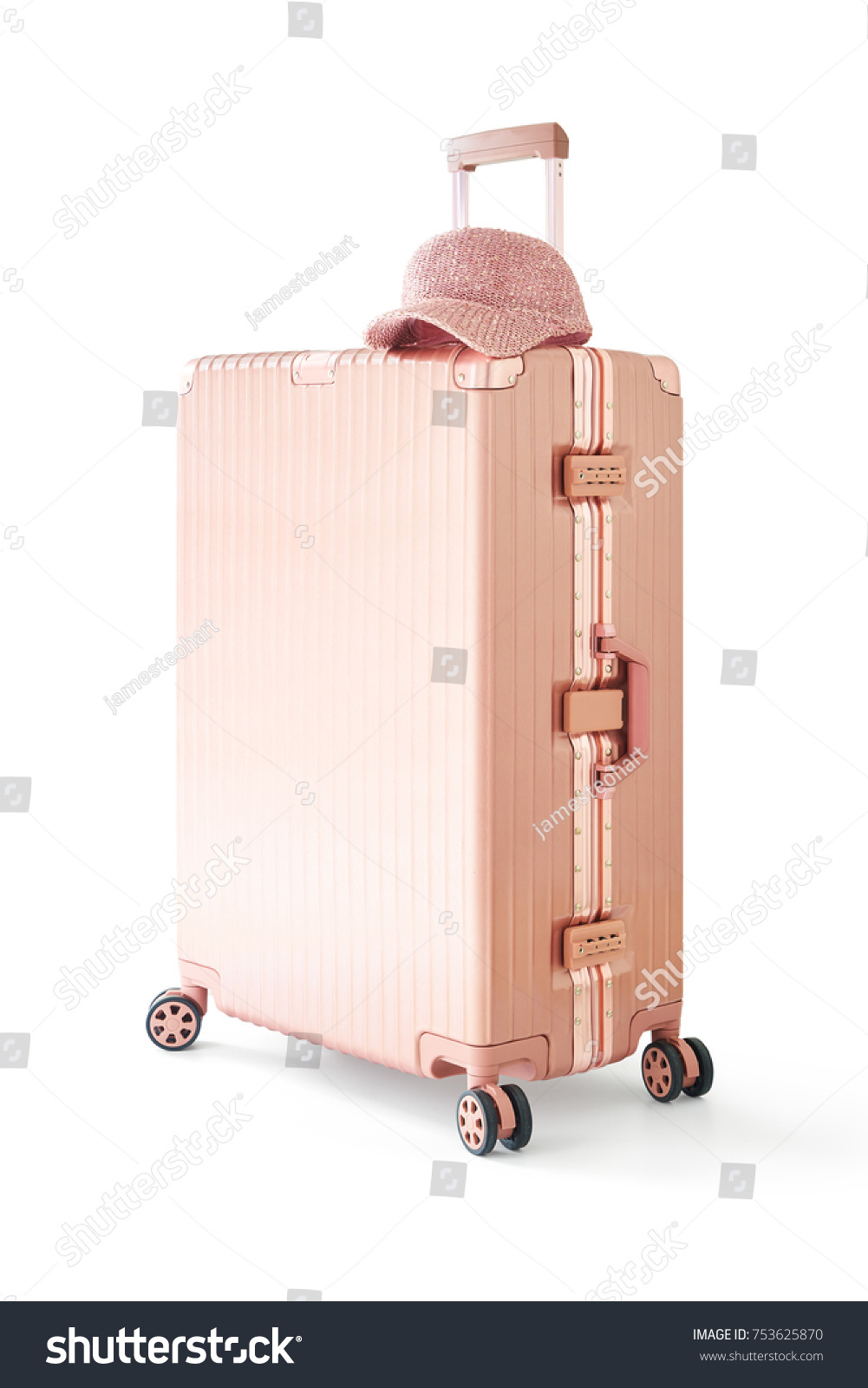 light pink luggage