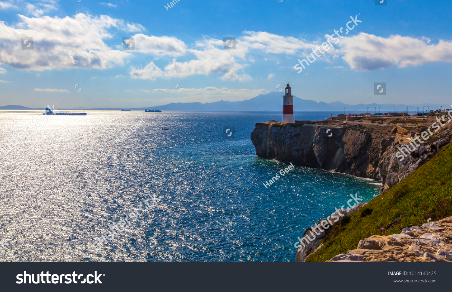 Lighthouse Europa Point Gibraltar Overlooking Strait Stock Photo ...