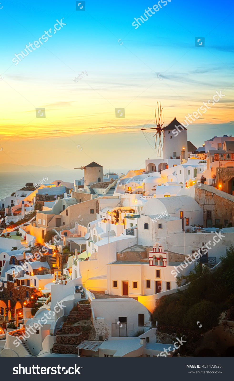 Lights Oia Village Evening Santorini Island Stock Photo 451473925 ...