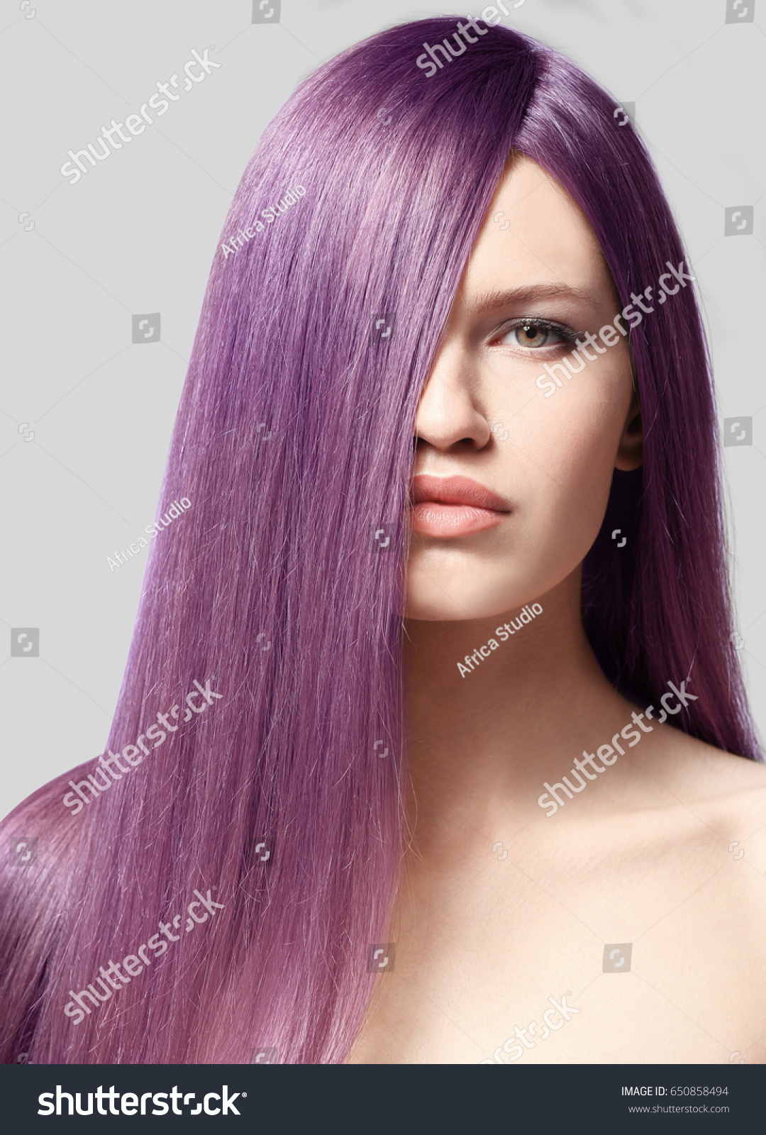 Lilac Color Trendy Hairstyle Ideas Young Stock Photo Edit Now 650858494