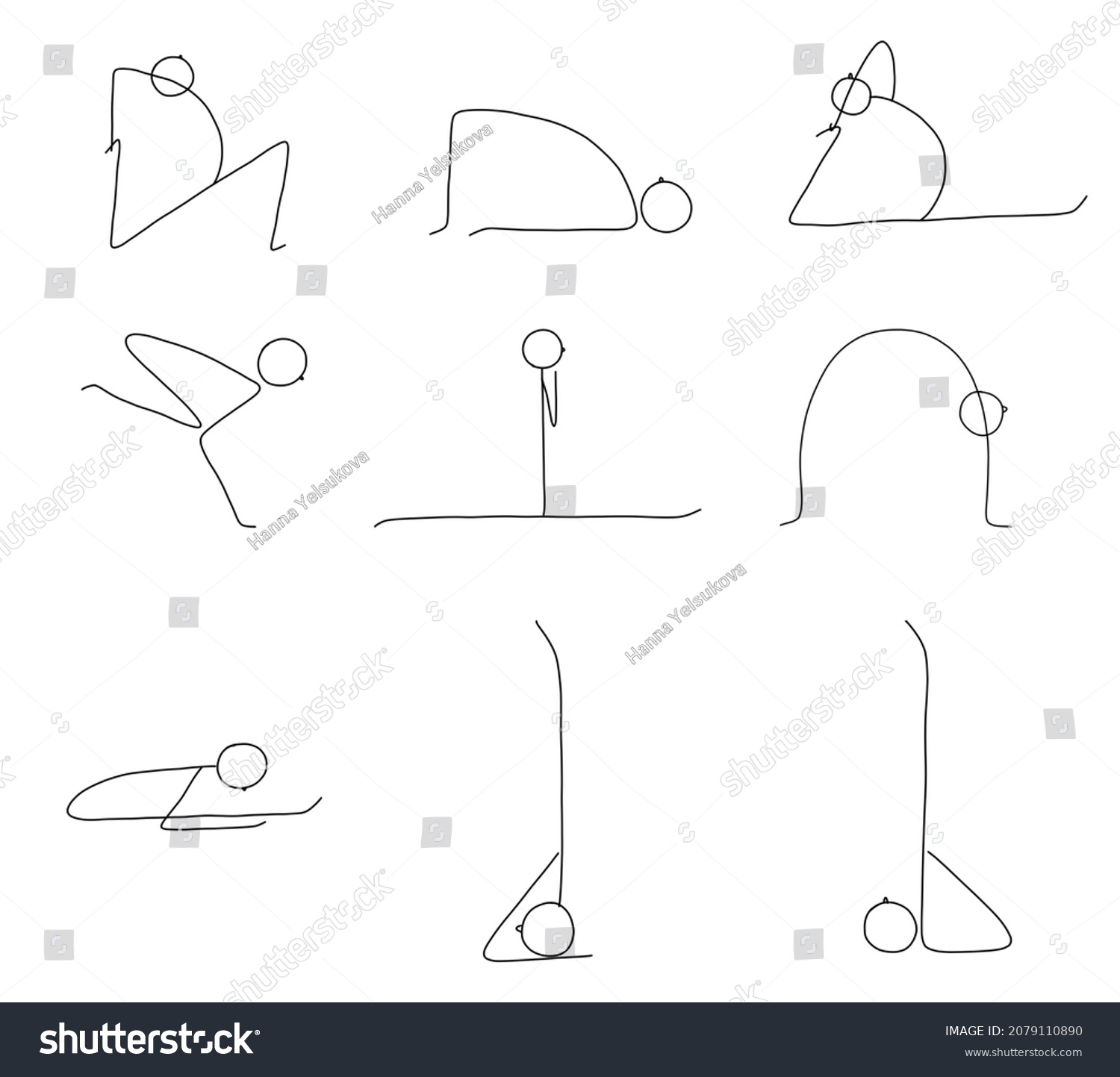 Line Art Simple Schematic Yoga Poses Stock Illustration 2079110890 ...