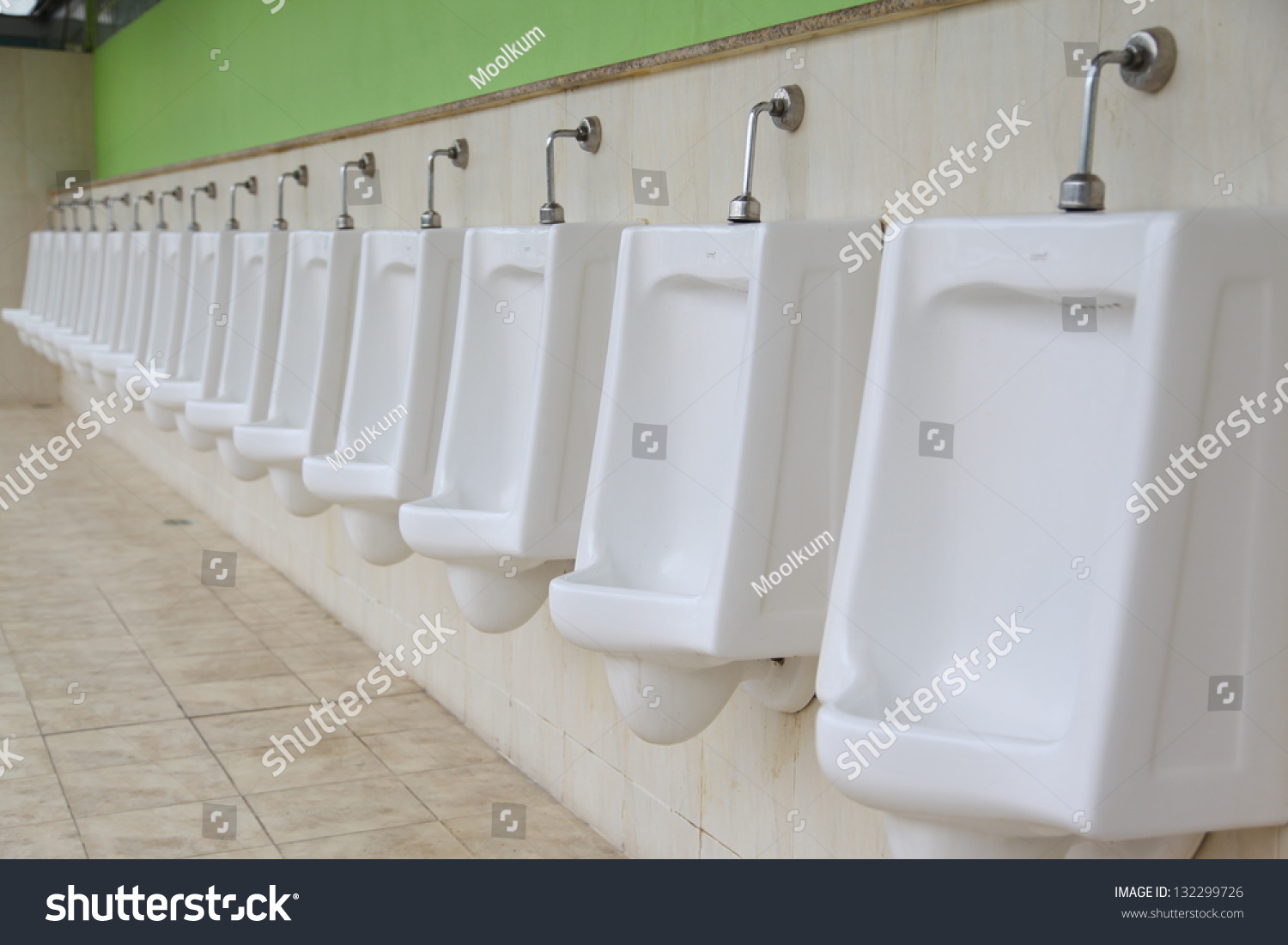 Line Of White Porcelain Urinals In Public Toilets Stock Photo 132299726 ...