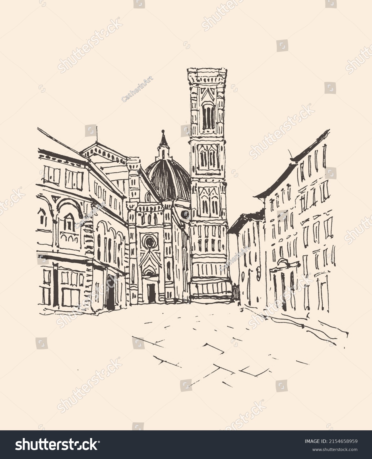 Liner Sketches Florence Italy Hand Drawing Stock Illustration ...