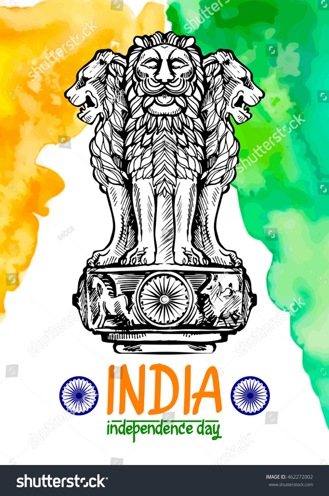 Lion Capital Ashoka Indian Flag Color Illustration De Stock Shutterstock