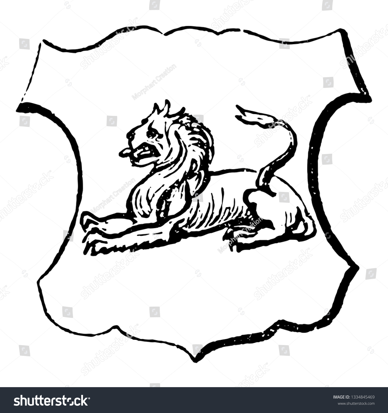 lion-couchant-french-word-lying-down-stock-illustration-1334845469