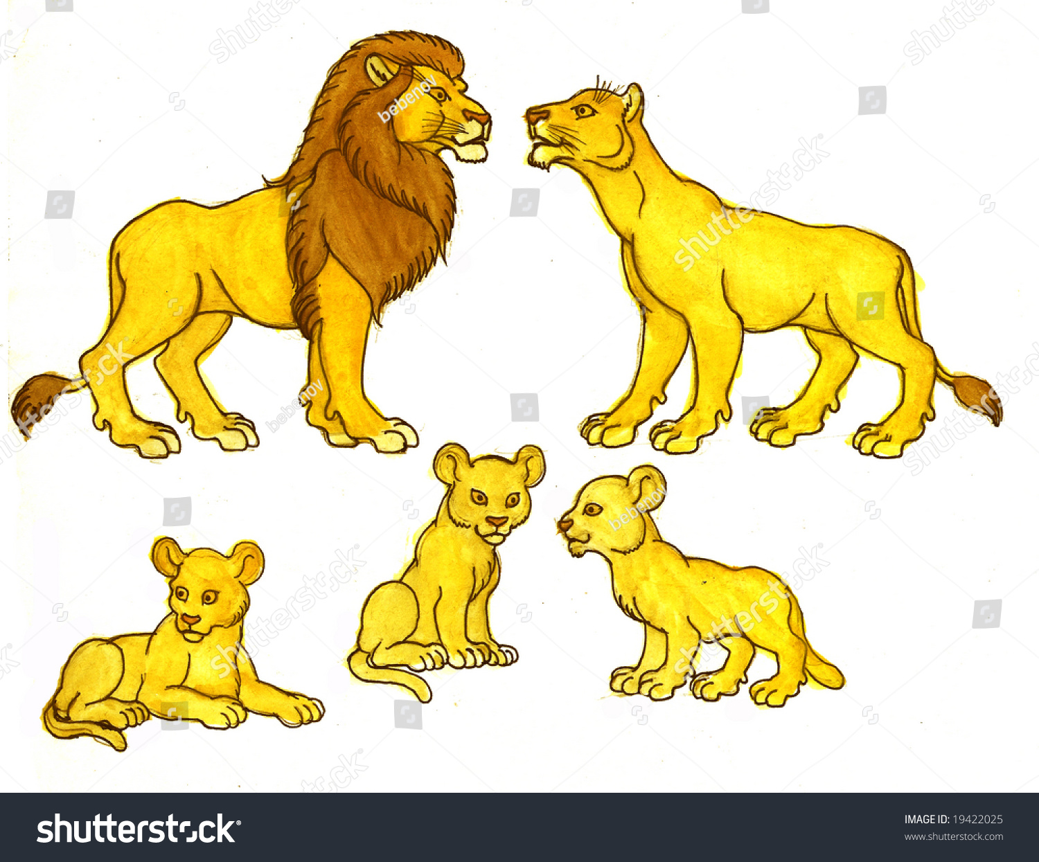 Lionlioness Three Cubs On White Background Stock Illustration 19422025
