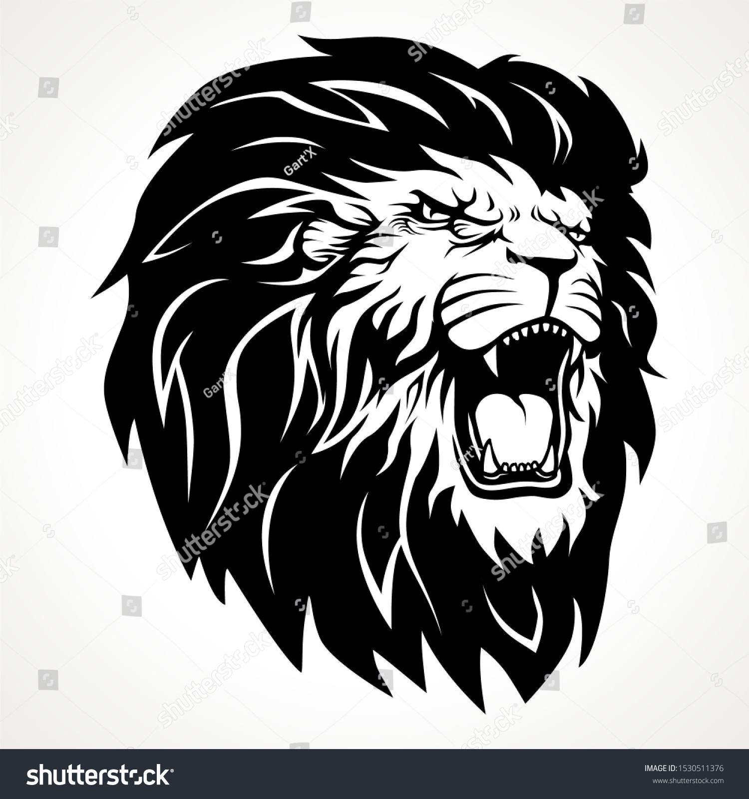 Lion Roaring Black White Stock Illustration 1530511376