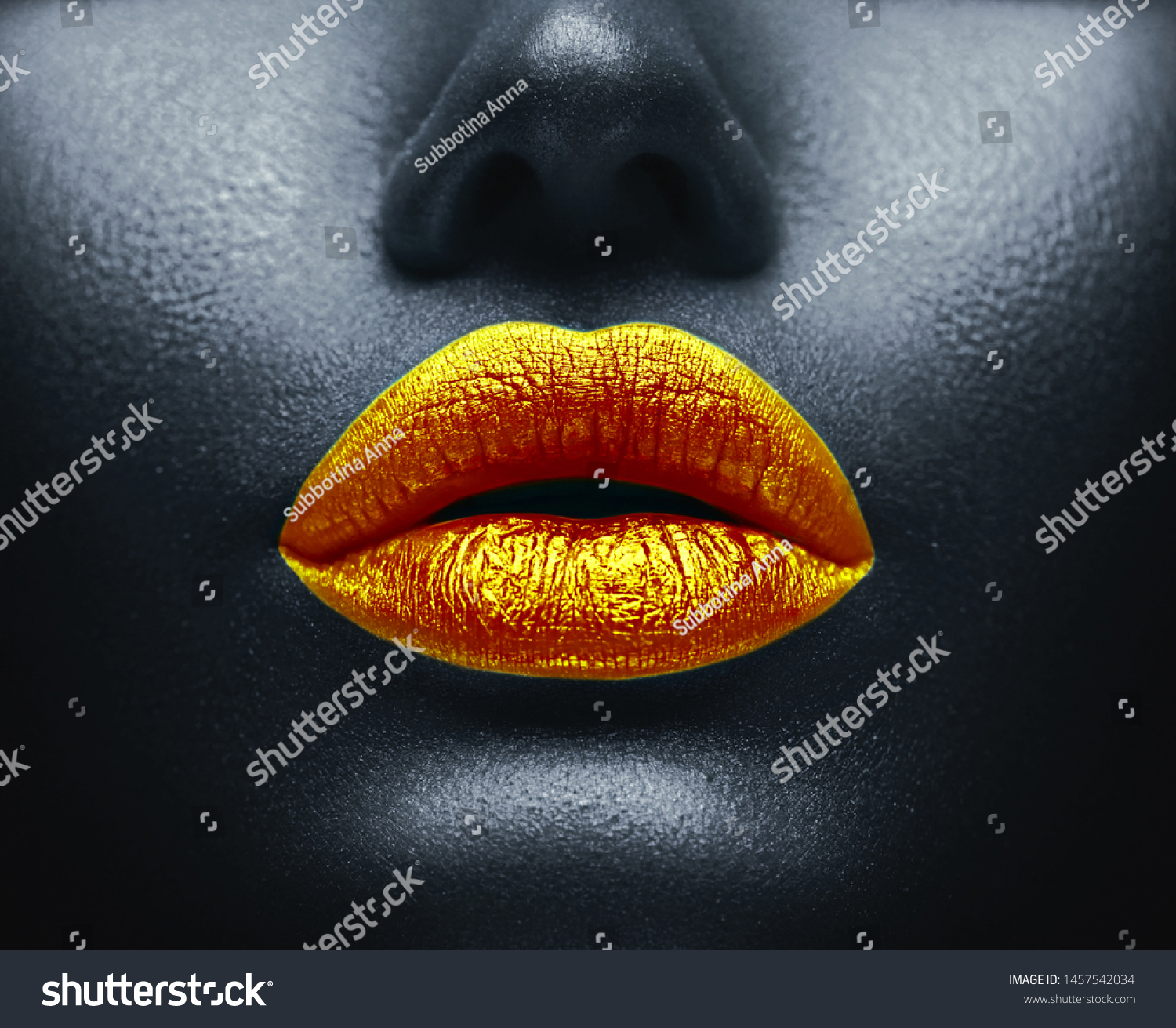 Lips Makeup Art Black Skin Gold Stock Photo Edit Now