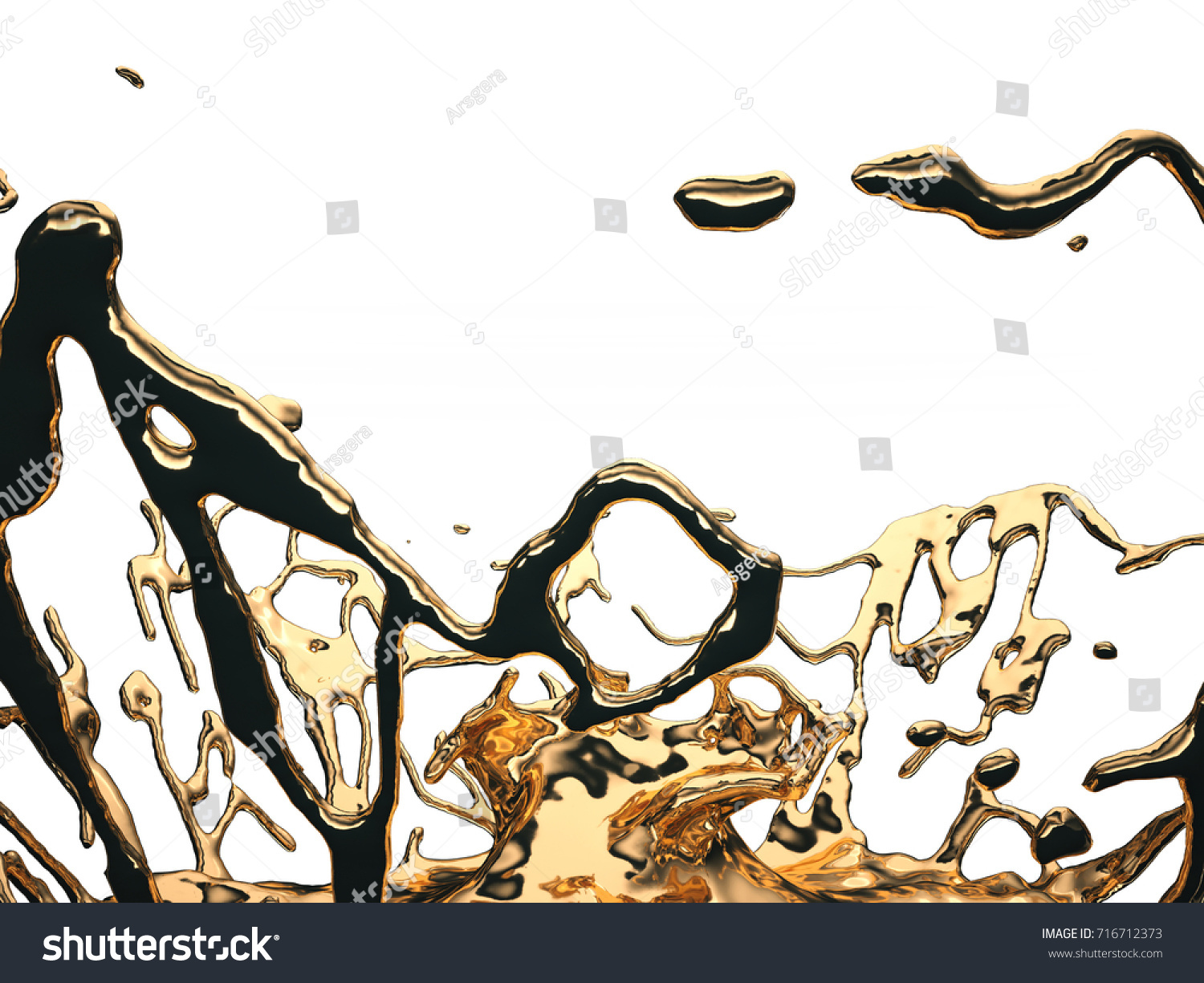 Liquid Gold Oil Splatter Splashes Isolated Stock Illustration 716712373