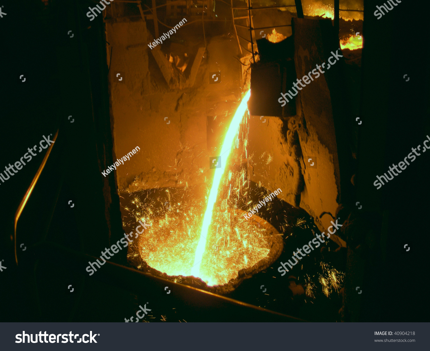 Liquid Metal From Casting Ladle. Ferrous Metallurgy. Stock Photo ...