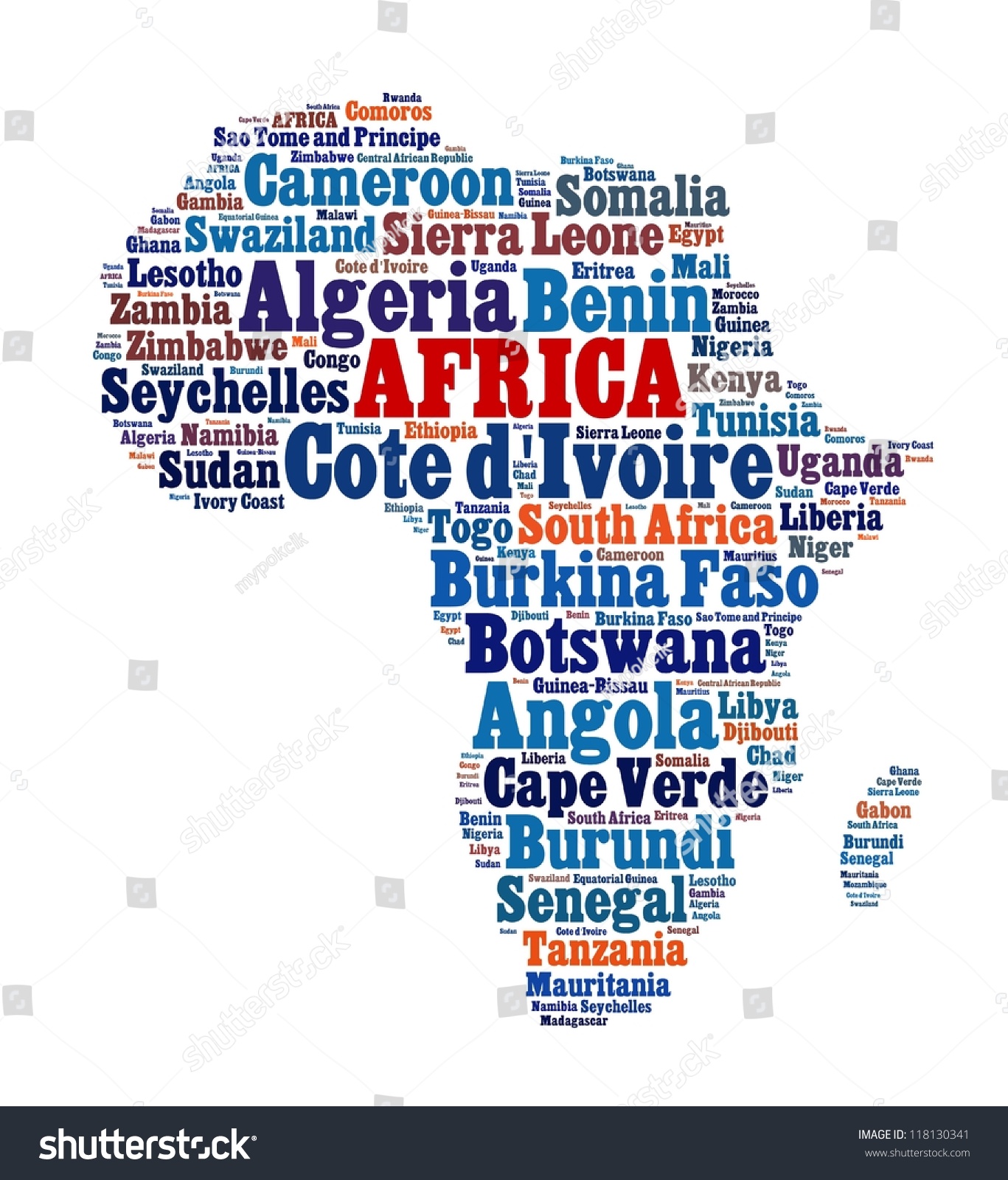 List Of African Countries In Word Collage Stock Photo 118130341 ...