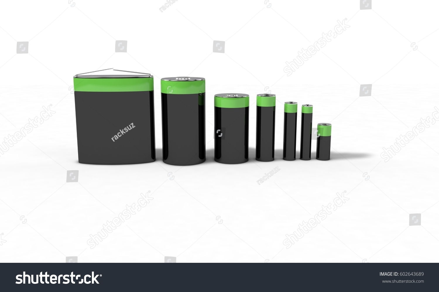 List Battery Sizes 3d Render Working Stock Illustration 602643689