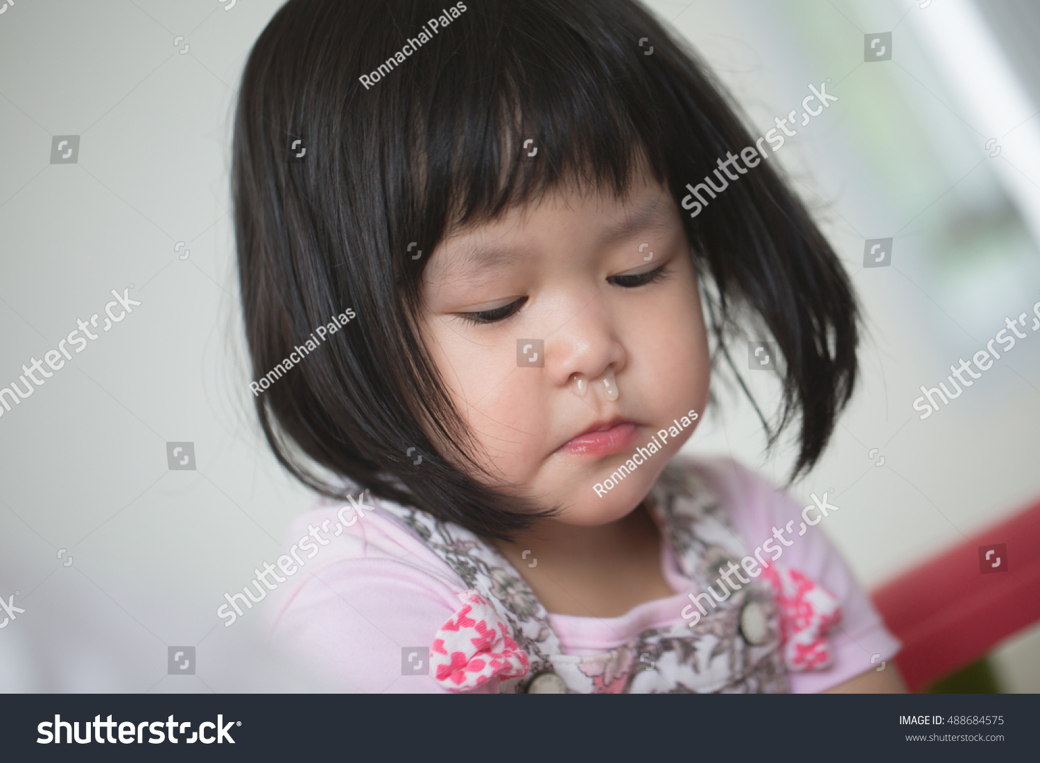 Little Asian Child Sick With Flu Sneezing Stock Photo 488684575 ...