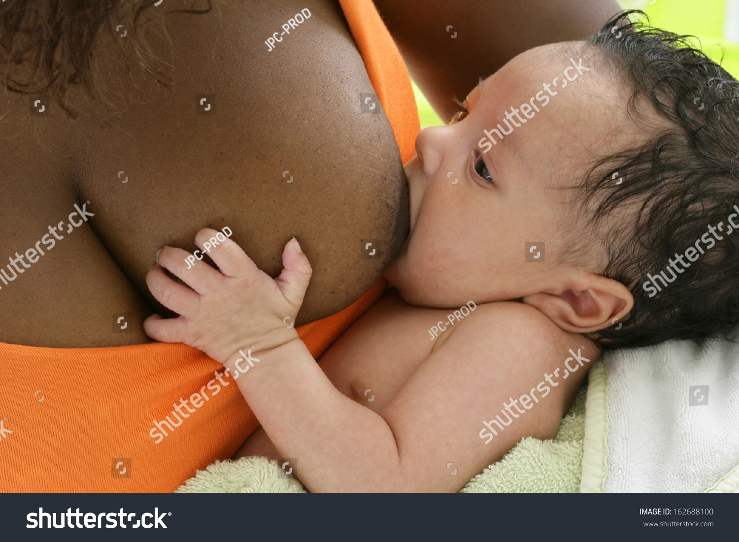 Little Baby Boy Sucking Breast Mother Stock Photo -1735