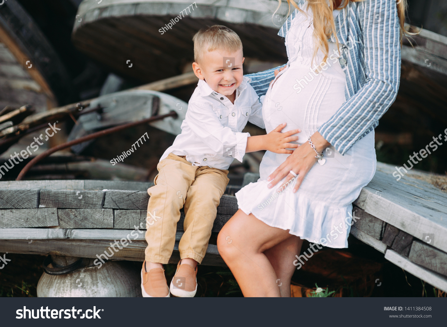 Little Baby Boy Touches His Pregnant Stock Photo 1411384508 | Shutterstock