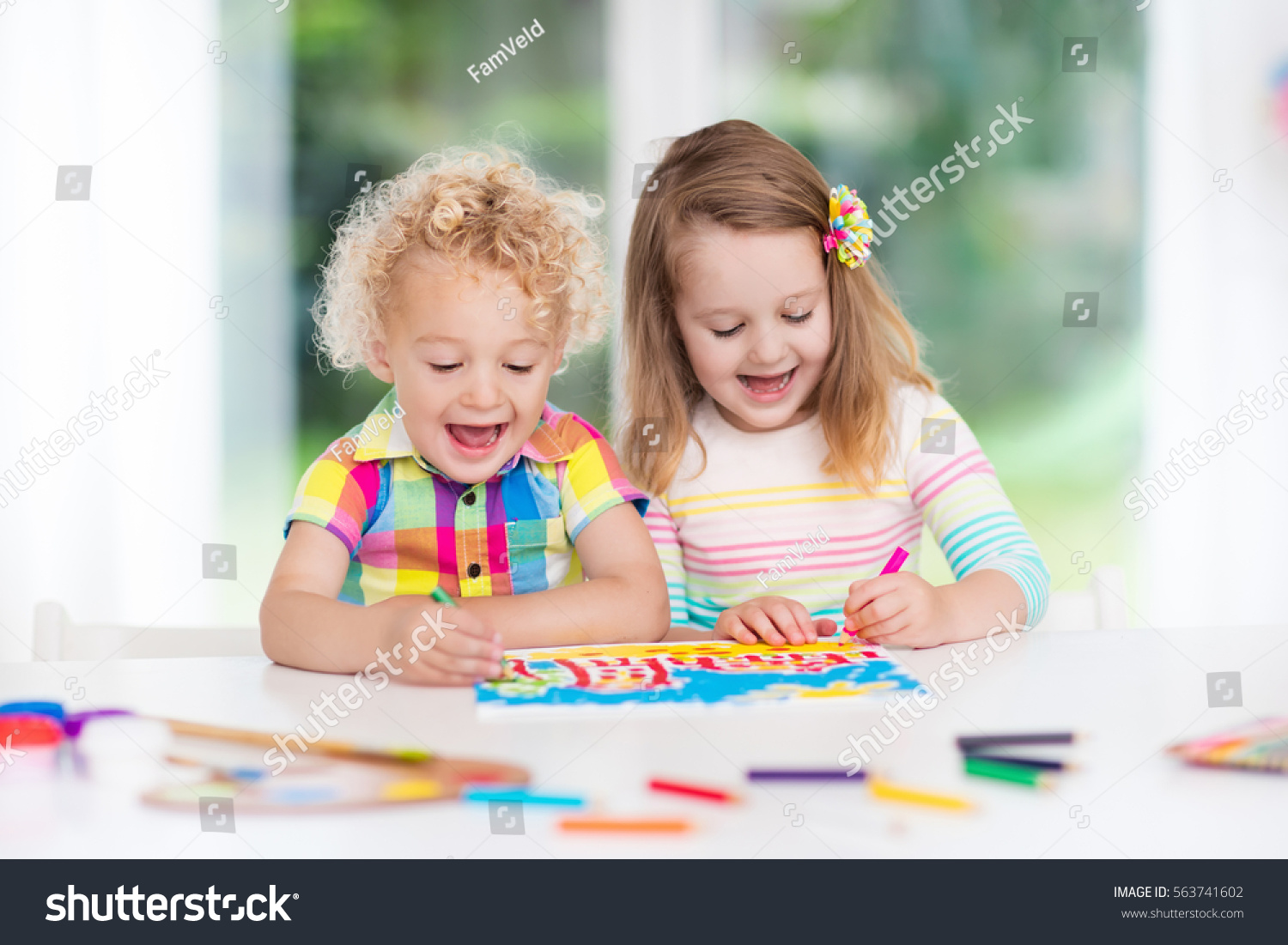Little Boy Girl Draw Together White Stock Photo Edit Now