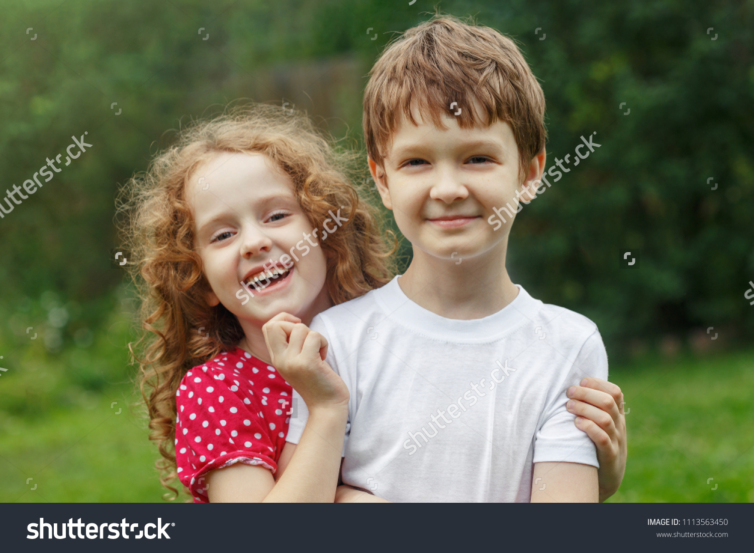 Little Boy Girl Friends Embracing Summer Stock Photo 1113563450 ...