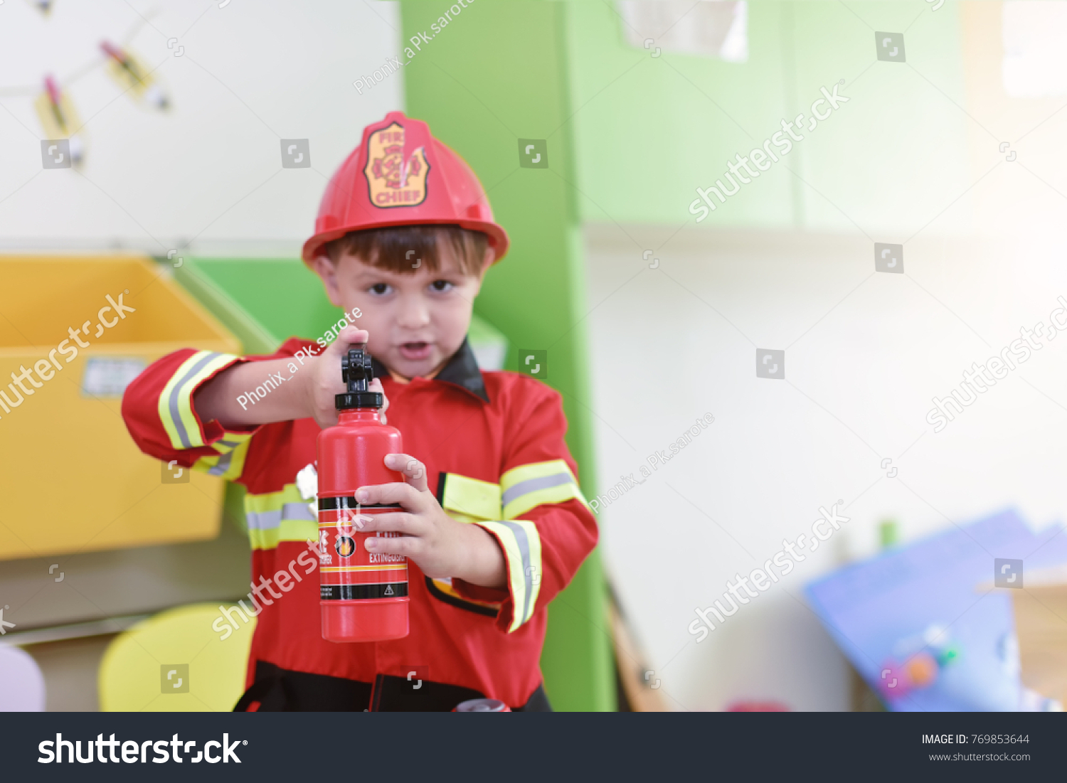 Little Boy Fireman Costume Having Fun Stock Photo 769853644 