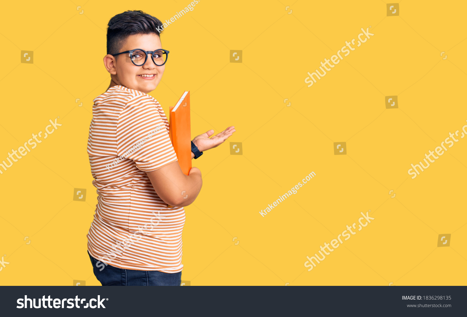  Yellow Dual Curve Template Design Featuring little Boy Kid Holding Book