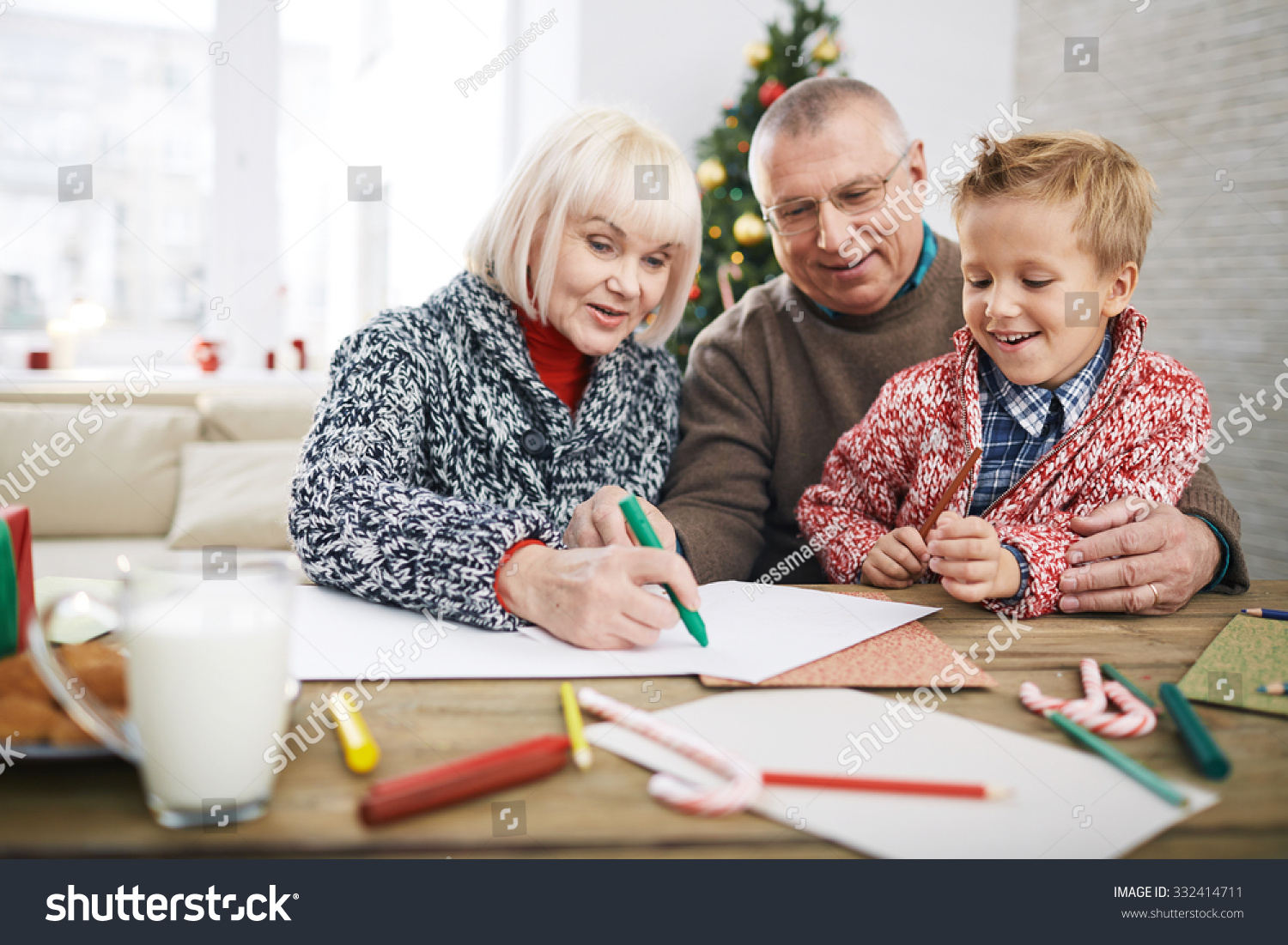 Little Boy Painting Grandpa Grandma Stock Photo 332414711 ...