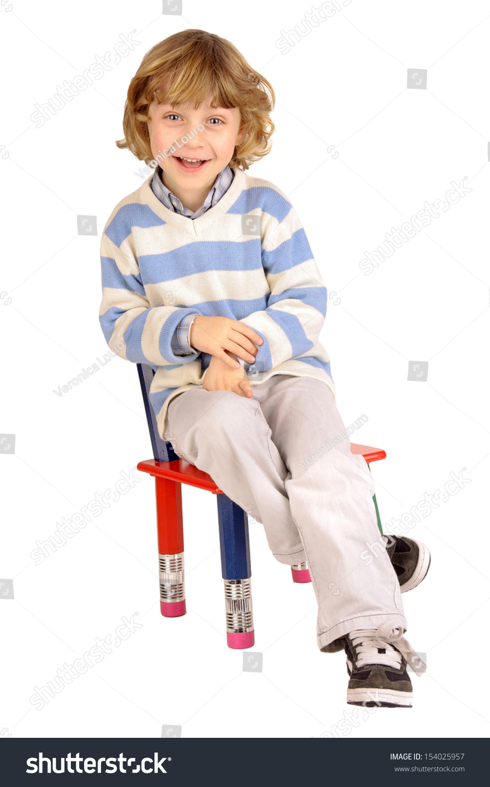 Little Boy Sitting Chair Isolated White Stock Photo (Edit Now) 154025957