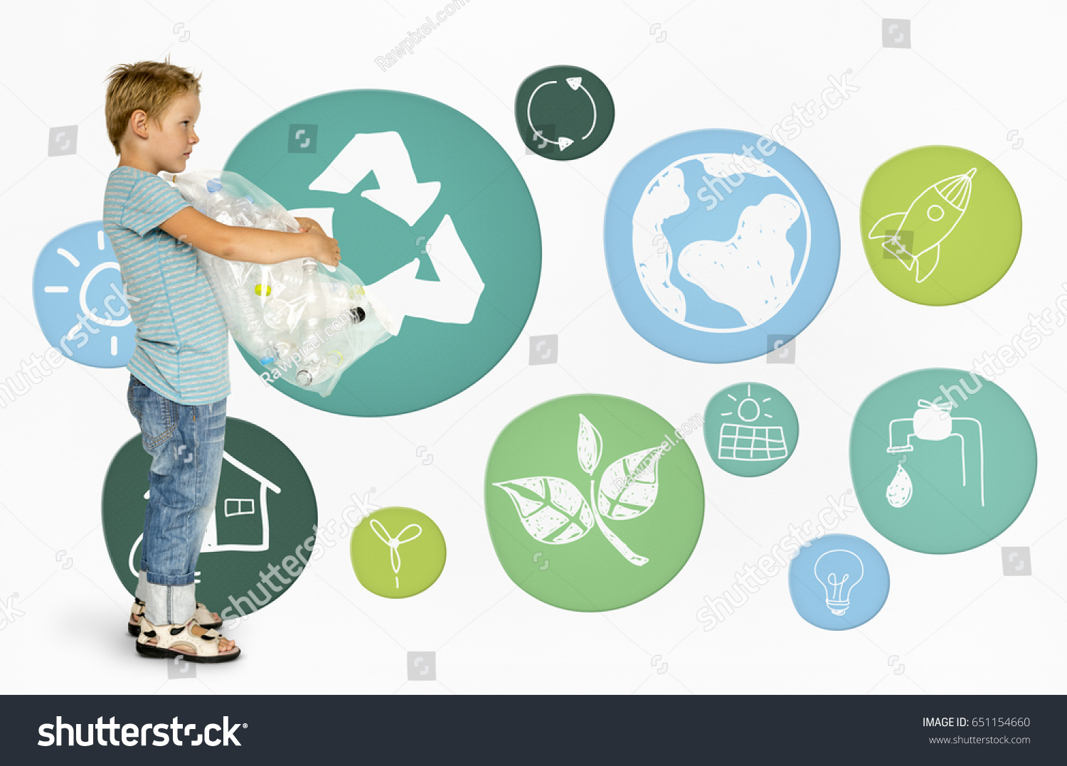 Little Boy Recycle Sign Eco Friendly Stock Photo 651154660 